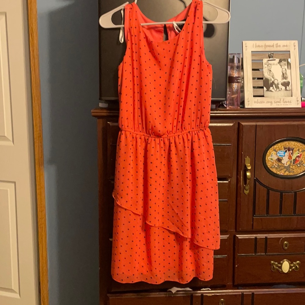 Orange/pink dress with black polka dots